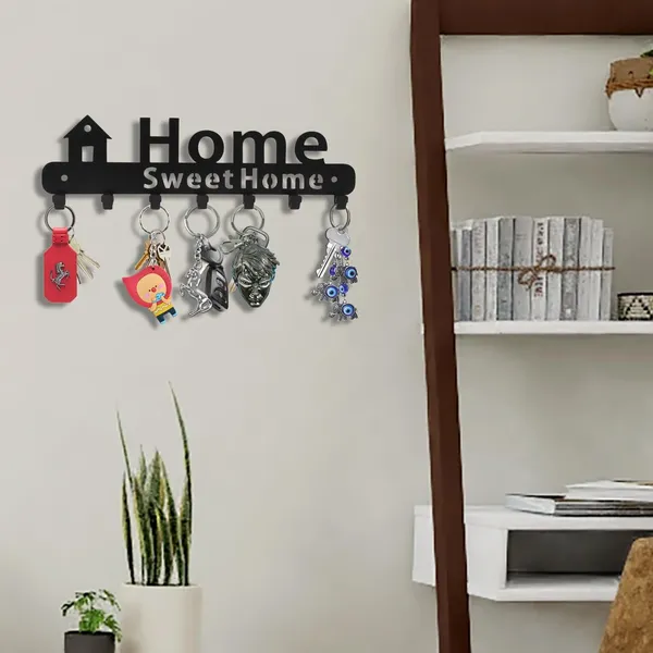 8eenplus_Home_Sweet_Home_Wall_Mounted_Key_Holder_7_Hooks_Black_Metal_Key_Rack_Decorative_Wall_Organiser