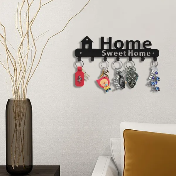8eenplus_Home_Sweet_Home_Wall_Mounted_Key_Holder_7_Hooks_Black_Metal_Key_Rack_Decorative_Wall_Organiser