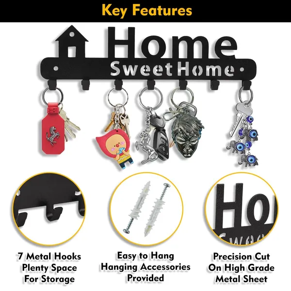 8eenplus_Home_Sweet_Home_Wall_Mounted_Key_Holder_7_Hooks_Black_Metal_Key_Rack_Decorative_Wall_Organiser