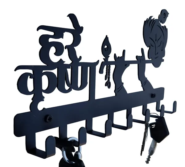 8eenplus_Decorative_Krishna_Wall_Key_Holder_Metal_Wall_Mount_Hook_Rack_6_Hooks_Black_Decoration