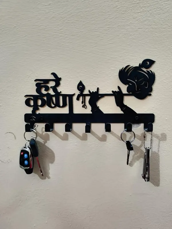 8eenplus_Decorative_Krishna_Wall_Key_Holder_Metal_Wall_Mount_Hook_Rack_6_Hooks_Black_Decoration