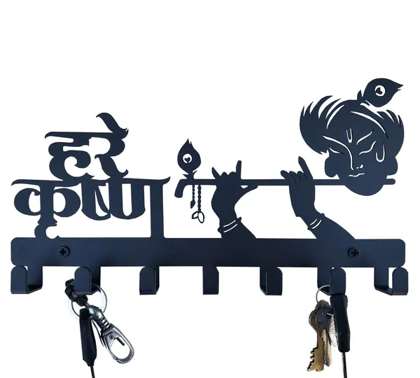 8eenplus_Decorative_Krishna_Wall_Key_Holder_Metal_Wall_Mount_Hook_Rack_6_Hooks_Black_Decoration