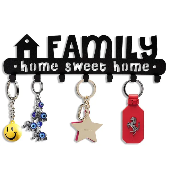 8eenplus_Wall_Mounted_Key_Holder_Family_Home_Sweet_Home_Design_7_Hooks_Black_Metal_Decorative_Key_Organiser