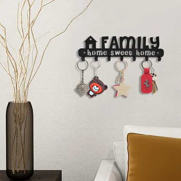 8eenplus_Wall_Mounted_Key_Holder_Family_Home_Sweet_Home_Design_7_Hooks_Black_Metal_Decorative_Key_Organiser