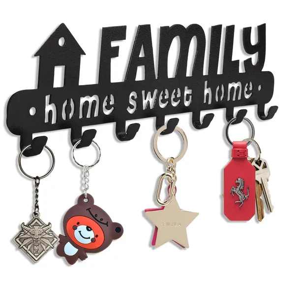 8eenplus_Wall_Mounted_Key_Holder_Family_Home_Sweet_Home_Design_7_Hooks_Black_Metal_Decorative_Key_Organiser