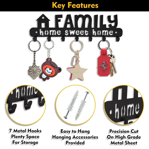 8eenplus_Wall_Mounted_Key_Holder_Family_Home_Sweet_Home_Design_7_Hooks_Black_Metal_Decorative_Key_Organiser