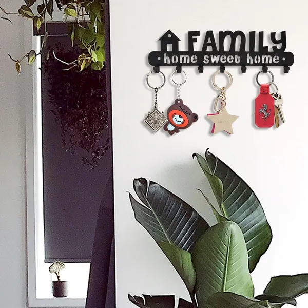 8eenplus_Wall_Mounted_Key_Holder_Family_Home_Sweet_Home_Design_7_Hooks_Black_Metal_Decorative_Key_Organiser