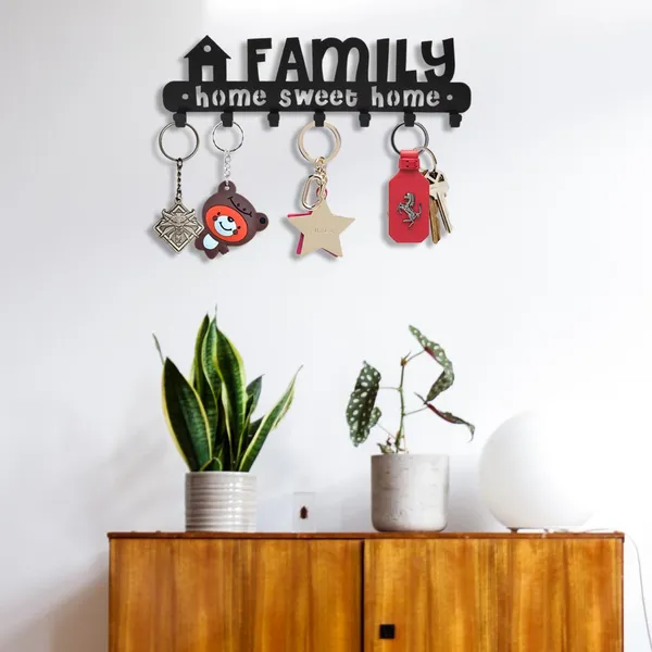 8eenplus_Wall_Mounted_Key_Holder_Family_Home_Sweet_Home_Design_7_Hooks_Black_Metal_Decorative_Key_Organiser