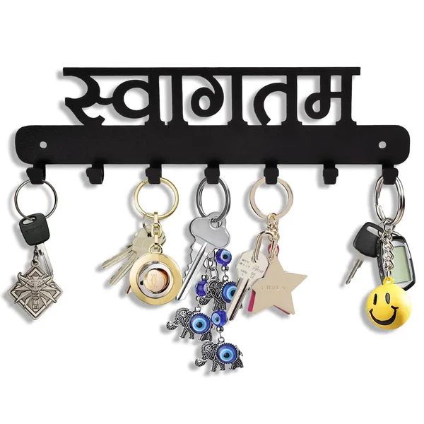 8eenplus_Decorative_Wall_Mounted_Key_Holder_With_7_Hooks_Metal_Key_Rack_Organizer_Black_Sanskrit_Design