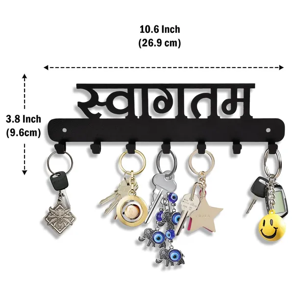 8eenplus_Decorative_Wall_Mounted_Key_Holder_With_7_Hooks_Metal_Key_Rack_Organizer_Black_Sanskrit_Design