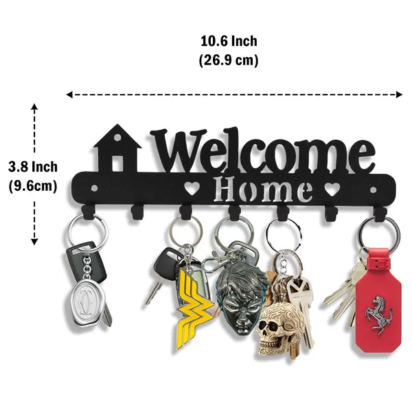 8eenplus_Welcome_Home_Key_Holder_For_Wall_Mount_Decorative_Metal_Key_Hook_Rack_With_7_Hooks_Black
