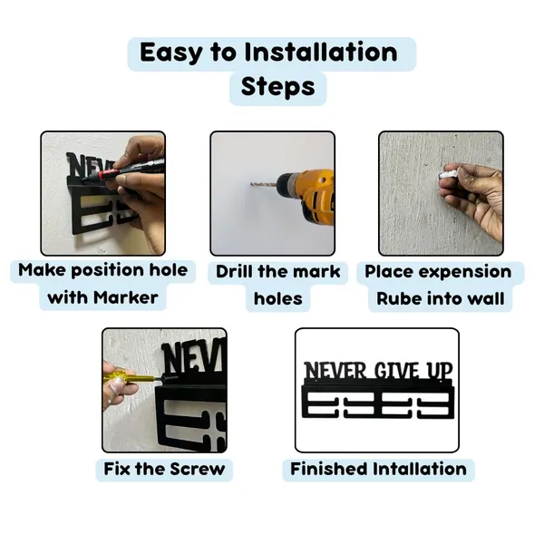 8een_Plus_Never_Give_Up_Medal_Display_Holder_Metal_Wall_Mount_Black_Premium_Quality_Gift_For_Kids_Athletes_Sportsperson_Rectangle