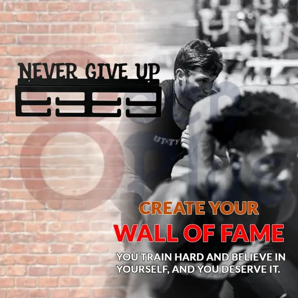 8een_Plus_Never_Give_Up_Medal_Display_Holder_Metal_Wall_Mount_Black_Premium_Quality_Gift_For_Kids_Athletes_Sportsperson_Rectangle
