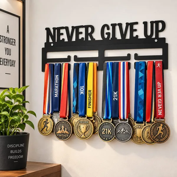 8een_Plus_Never_Give_Up_Medal_Display_Holder_Metal_Wall_Mount_Black_Premium_Quality_Gift_For_Kids_Athletes_Sportsperson_Rectangle