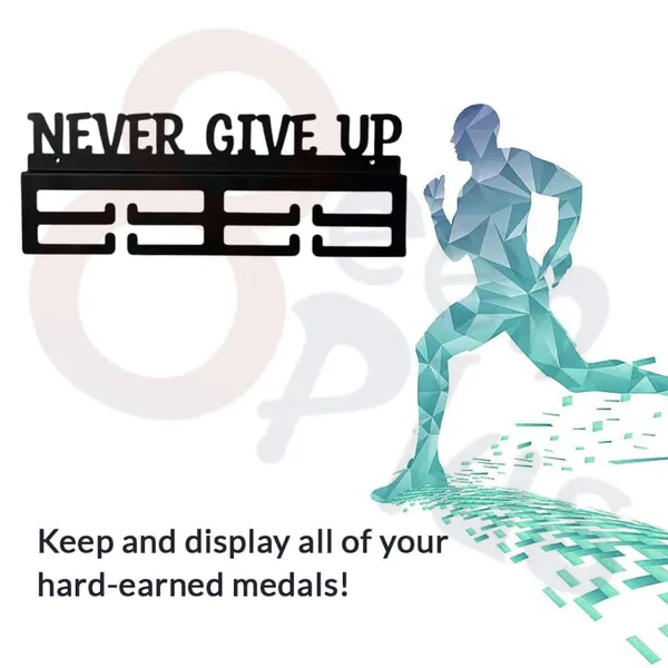 8een_Plus_Never_Give_Up_Medal_Display_Holder_Metal_Wall_Mount_Black_Premium_Quality_Gift_For_Kids_Athletes_Sportsperson_Rectangle