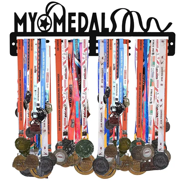 My_Medals_Medal_Hanger_Wall_Mount_12_Bar_Heavy_Duty_Metal_Medal_Holder_For_Running_Marathon_Sports_Awards_Laser_Cut_Wall_Of_Fame_Display_Holds_Up_To_60_Medals_Black_35_Cm