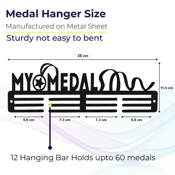 My_Medals_Medal_Hanger_Wall_Mount_12_Bar_Heavy_Duty_Metal_Medal_Holder_For_Running_Marathon_Sports_Awards_Laser_Cut_Wall_Of_Fame_Display_Holds_Up_To_60_Medals_Black_35_Cm