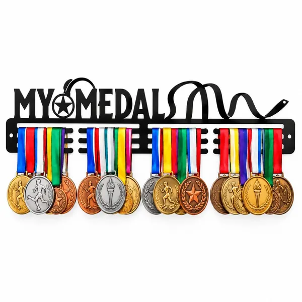 My_Medals_Medal_Hanger_Wall_Mount_12_Bar_Heavy_Duty_Metal_Medal_Holder_For_Running_Marathon_Sports_Awards_Laser_Cut_Wall_Of_Fame_Display_Holds_Up_To_60_Medals_Black_35_Cm