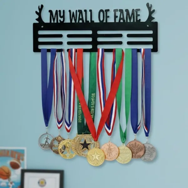 8eenplus_Medal_Display_Hanger_My_Wall_Of_Fame_3_Tier_Metal_Medal_Holder_Wall_Mount_Black_Sports_Medal_Display_For_Kids_Athletes_Sportsperson_Home_Wall_Decor_Gift