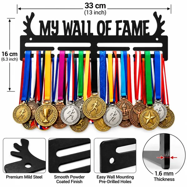 8eenplus_Medal_Display_Hanger_My_Wall_Of_Fame_3_Tier_Metal_Medal_Holder_Wall_Mount_Black_Sports_Medal_Display_For_Kids_Athletes_Sportsperson_Home_Wall_Decor_Gift