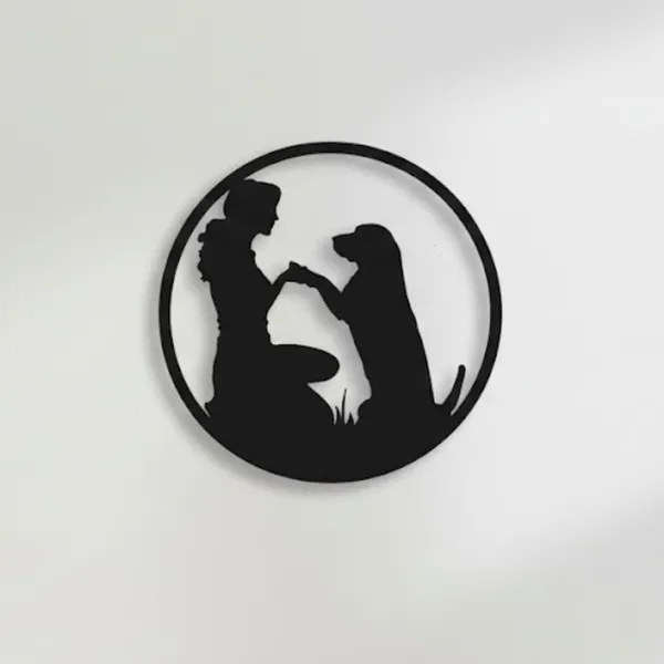 Dog_Lover_Metal_Wall_Art_Decor_12_Inch_Round_Wall_Hanging_Girl_Dog_Silhouette_Design_Premium_Black_Powder_Coated_Steel_Wall_Decoration_Home_Bedroom_Entryway_Gift_For_Pet_Lovers