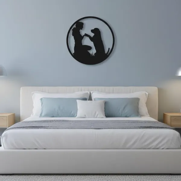 Dog_Lover_Metal_Wall_Art_Decor_12_Inch_Round_Wall_Hanging_Girl_Dog_Silhouette_Design_Premium_Black_Powder_Coated_Steel_Wall_Decoration_Home_Bedroom_Entryway_Gift_For_Pet_Lovers