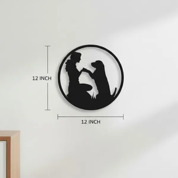 Dog_Lover_Metal_Wall_Art_Decor_12_Inch_Round_Wall_Hanging_Girl_Dog_Silhouette_Design_Premium_Black_Powder_Coated_Steel_Wall_Decoration_Home_Bedroom_Entryway_Gift_For_Pet_Lovers