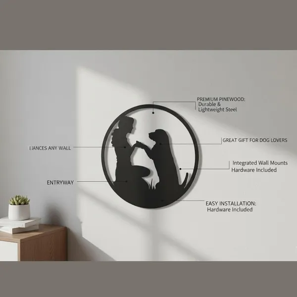 Dog_Lover_Metal_Wall_Art_Decor_12_Inch_Round_Wall_Hanging_Girl_Dog_Silhouette_Design_Premium_Black_Powder_Coated_Steel_Wall_Decoration_Home_Bedroom_Entryway_Gift_For_Pet_Lovers