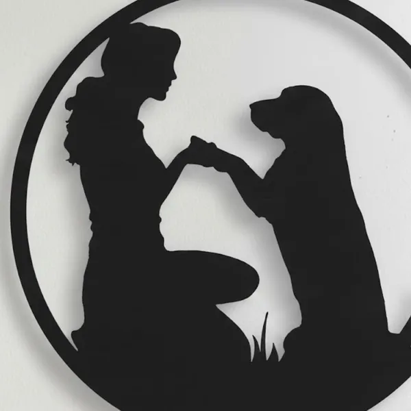 Dog_Lover_Metal_Wall_Art_Decor_12_Inch_Round_Wall_Hanging_Girl_Dog_Silhouette_Design_Premium_Black_Powder_Coated_Steel_Wall_Decoration_Home_Bedroom_Entryway_Gift_For_Pet_Lovers