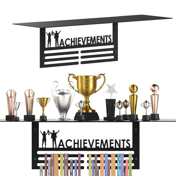 Achievements_Trophy_Medal_Display_Shelf_Wall_Mounted_Metal_Hanger_Rack_With_Top_Shelf_Holds_Up_To_8_Trophies_30_Medals_Powder_Coated_Sports_Award_Organizer_For_Kids_Athletes_Black