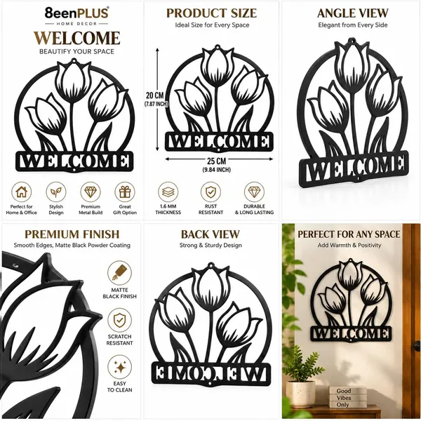 8eenplus_Tulip_Welcome_Metal_Wall_Sign_Black