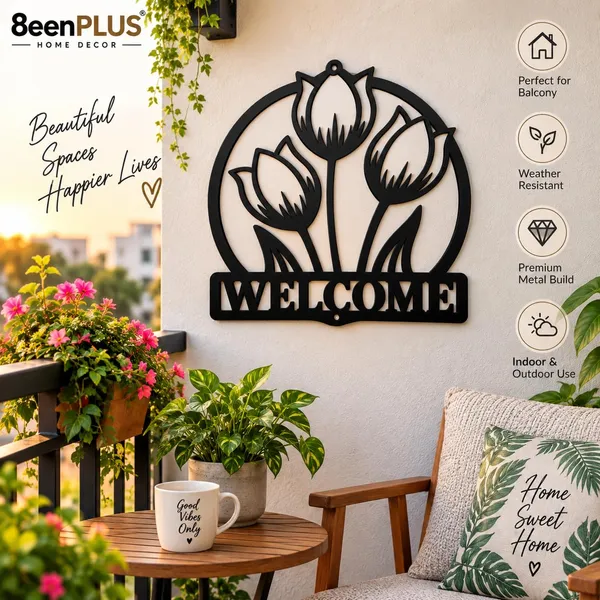 8eenplus_Tulip_Welcome_Metal_Wall_Sign_Black