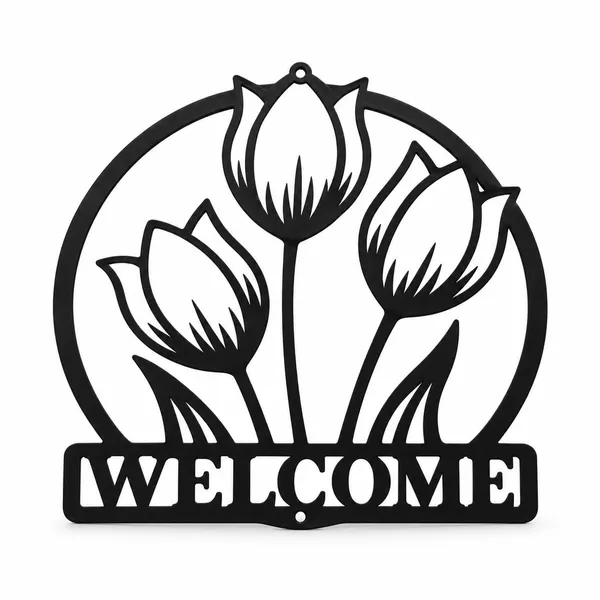 8eenplus_Tulip_Welcome_Metal_Wall_Sign_Black