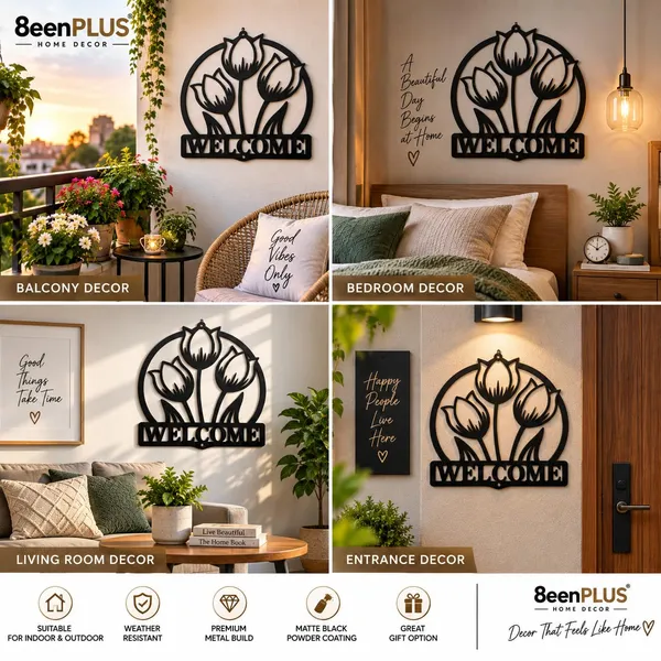 8eenplus_Tulip_Welcome_Metal_Wall_Sign_Black