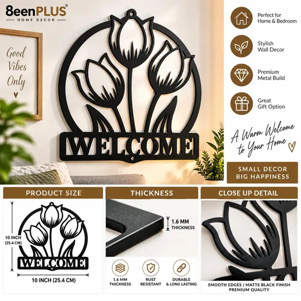 8eenplus_Tulip_Welcome_Metal_Wall_Sign_Black