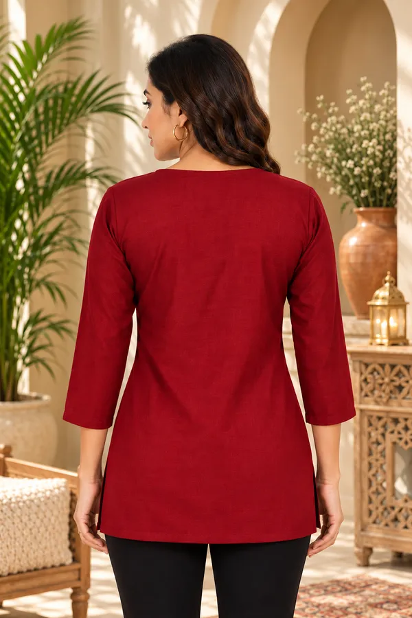 Red_Viscose_Rayon_Straight_Embroidered_Kurta_For_Women
