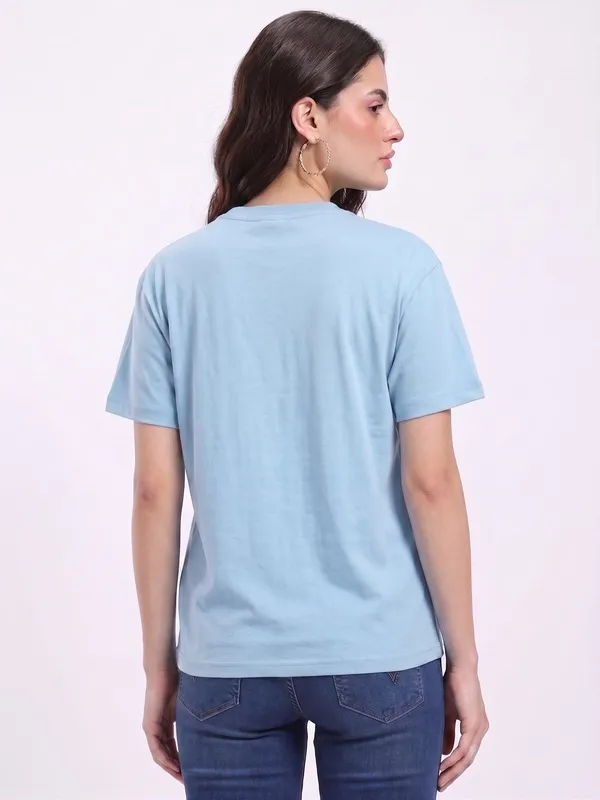 Light_Blue_Cotton_Regular_Fit_T-Shirt_For_Women