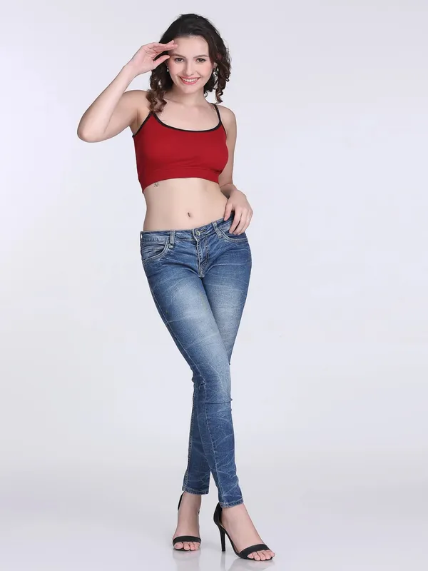 Red_Rib_Fitted_Contrast_Edge_Crop_Top_For_Women
