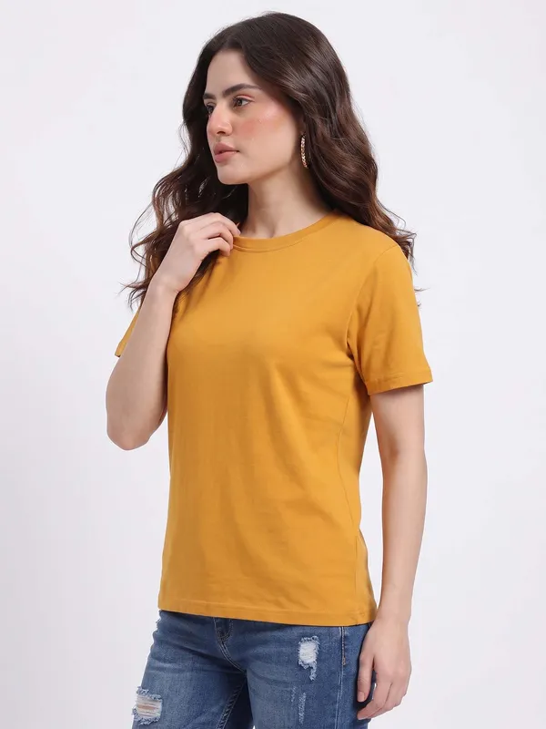 Mustard_Cotton_Regular_Fit_T-Shirt_For_Women