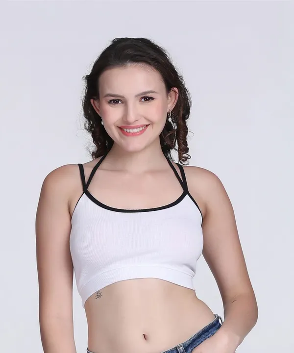 White_Rib_Fitted_Contrast_Strap_Crop_Top_For_Women