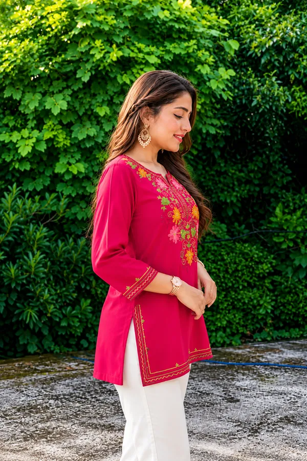 Pink_Viscose_Rayon_Straight_Short_Kurta_For_Women