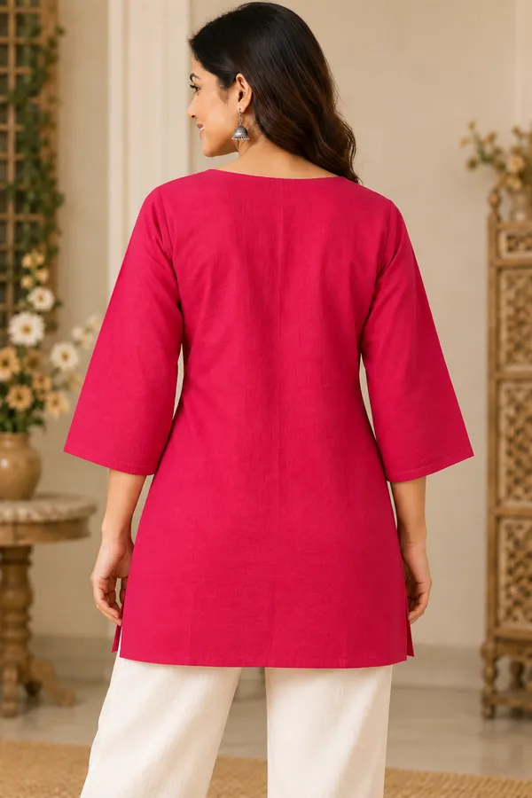 Pink_Viscose_Rayon_Straight_Short_Kurta_For_Women