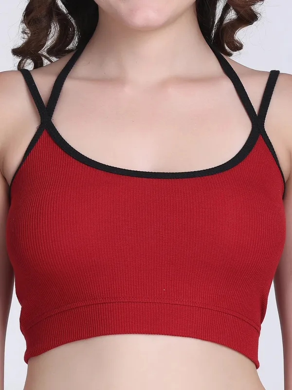 Red_Rib_Fitted_Contrast_Trim_Crop_Top_For_Women
