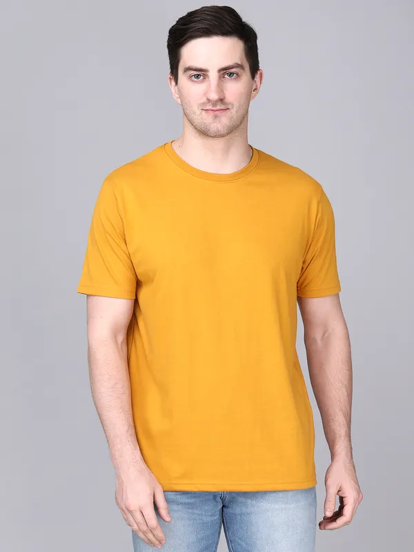 Yellow_Cotton_Regular_Fit_Crew_Neck_T-Shirt_For_Men
