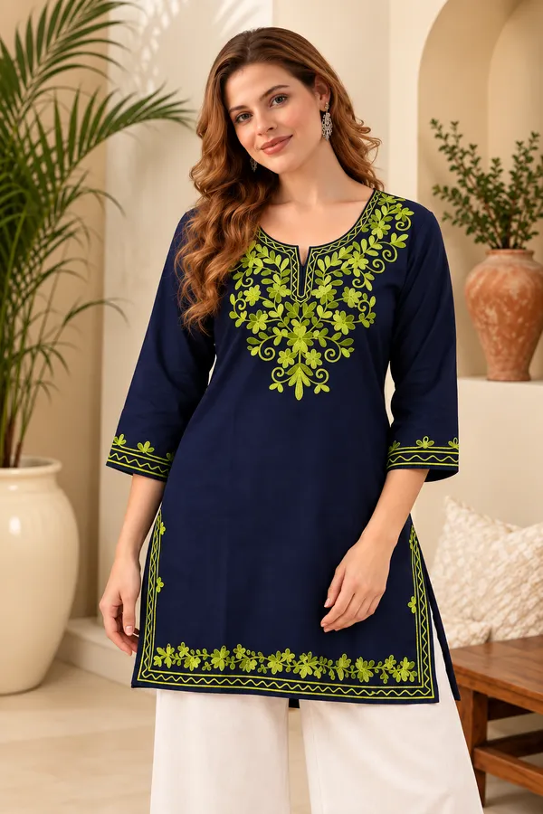 Navy_Blue_Viscose_Rayon_Straight_Short_Kurta_For_Women