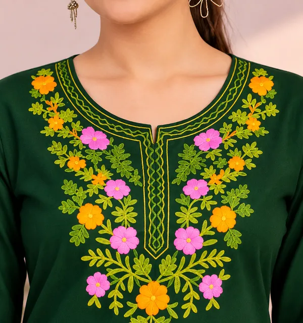 Dark_Green_Viscose_Rayon_Straight_Short_Kurta_For_Women