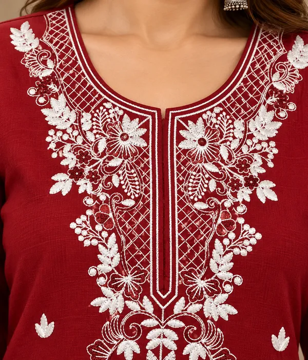 Red_Viscose_Rayon_Straight_Short_Kurta_For_Women
