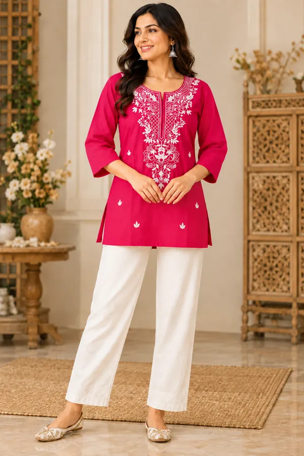 Pink_Viscose_Rayon_Straight_Short_Kurta_For_Women