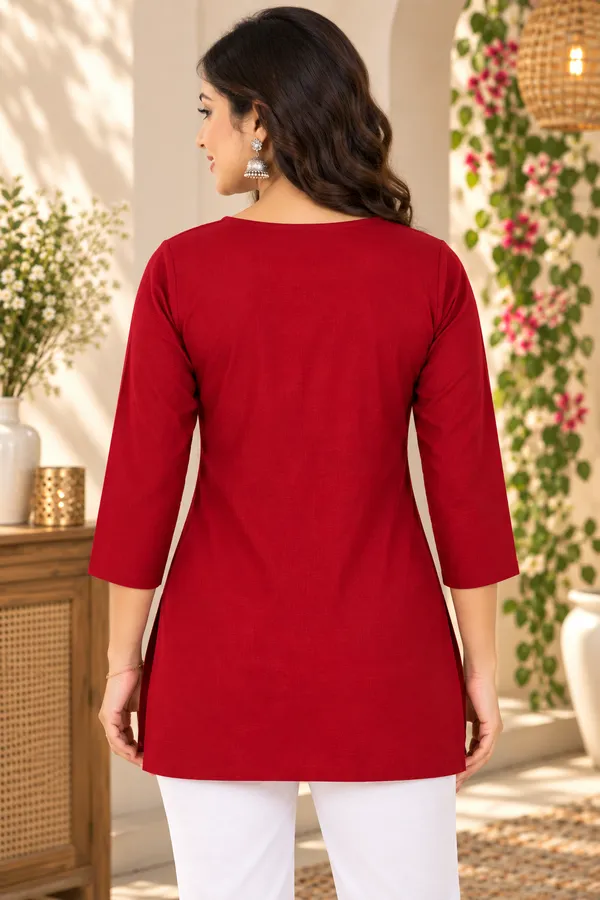 Red_Viscose_Rayon_Straight_Floral_Embroidered_Kurta_For_Women