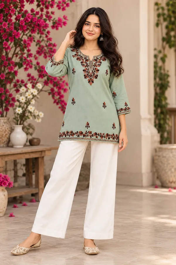 Mint_Green_Viscose_Rayon_Straight_Short_Kurta_For_Women